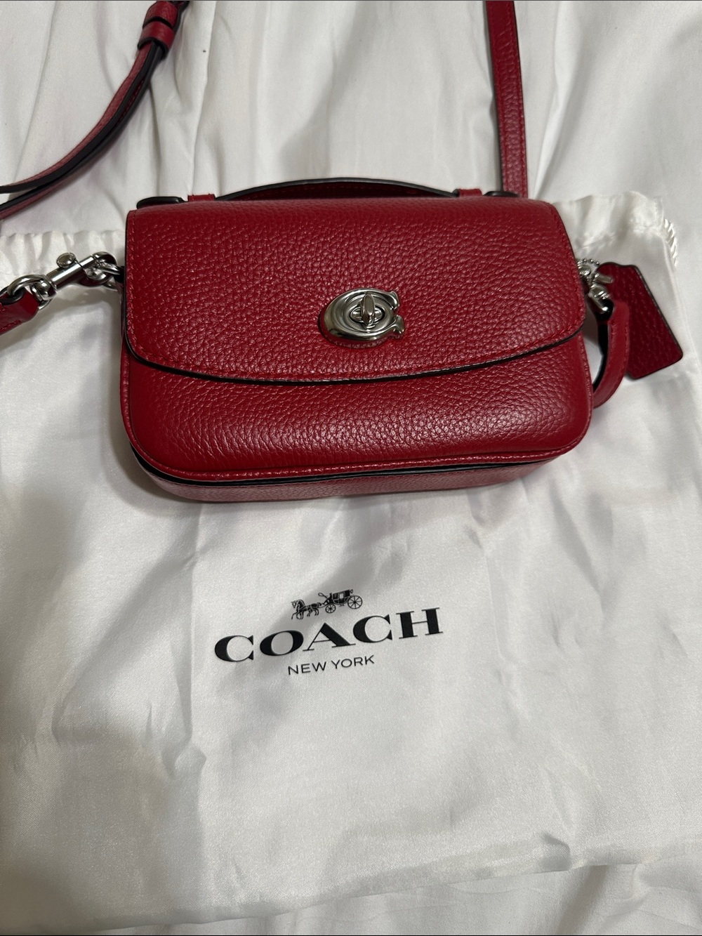 Coach Red Pebbled Leather Small Swinger Crossbody